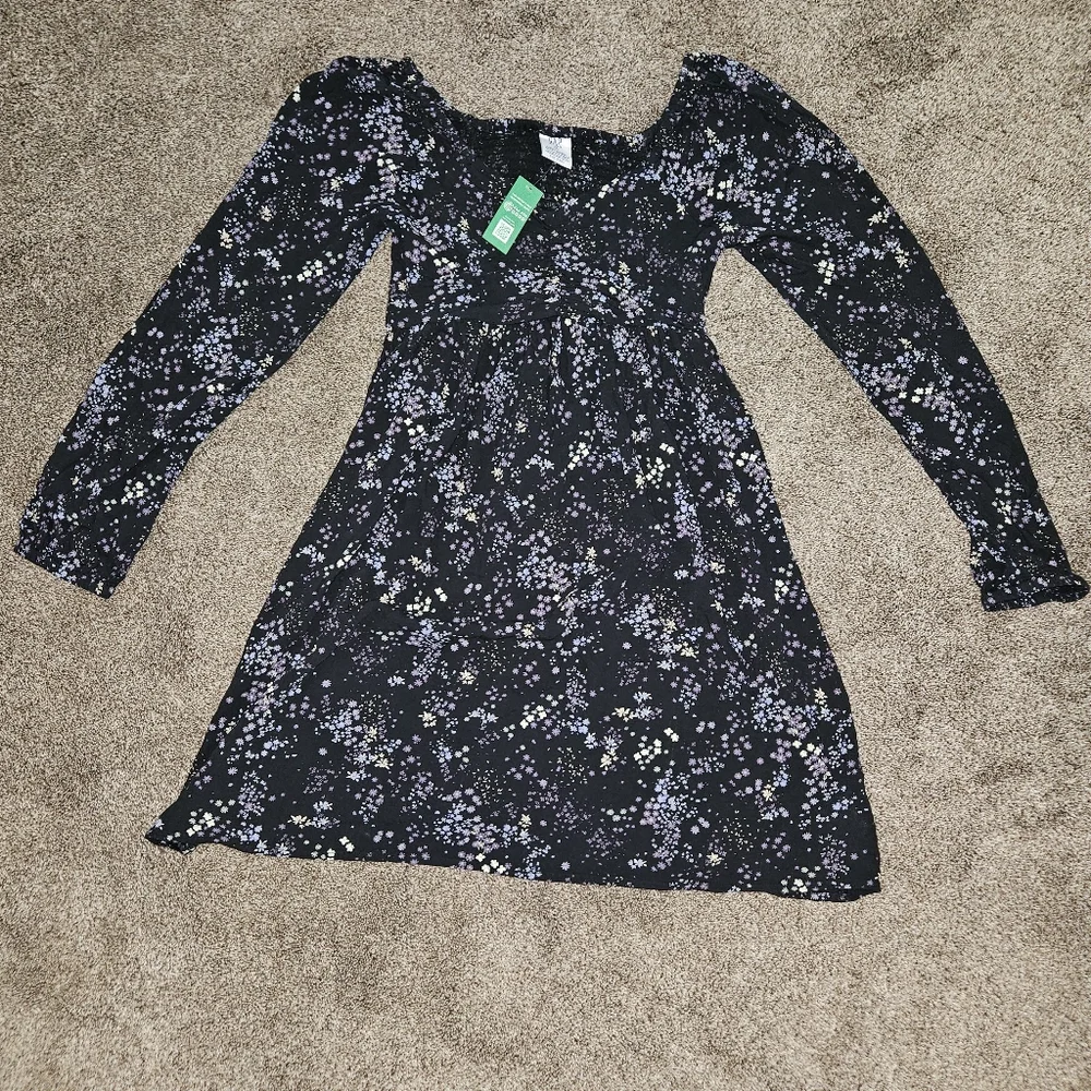 Gap Kids Black Floral Long Sleeve Girls Dress Size XL 12 NWT
